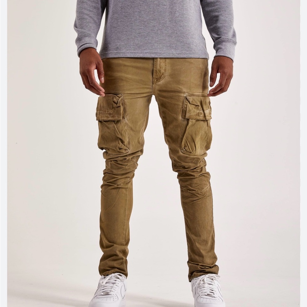 Men's Cargo Pants in Olive Brown - Slim Fit